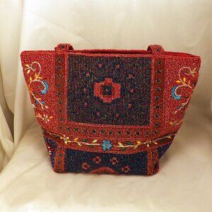 VTG Fully Beaded Multicolor Bohemian Boho Mini Tote Bag